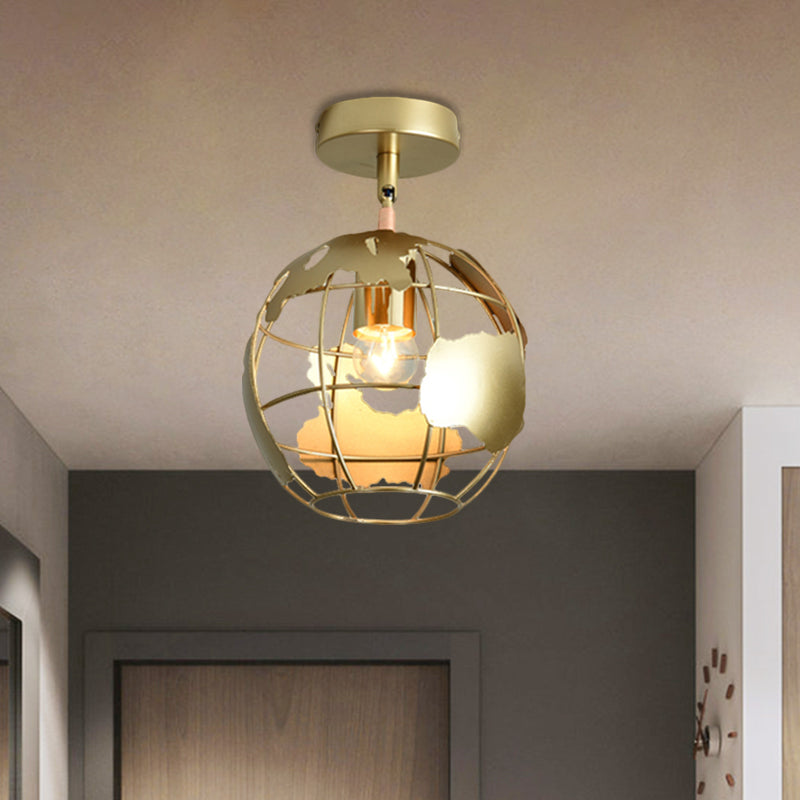 Stylish Metal Semi-Mount Ceiling Fixture with Brass Finish - 1 Bulb Bedroom Lighting in Cylinder/Square Frame