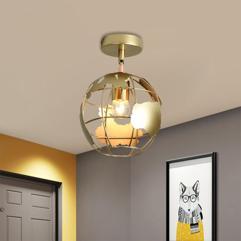 Stylish Metal Semi-Mount Ceiling Fixture with Brass Finish - 1 Bulb Bedroom Lighting in Cylinder/Square Frame