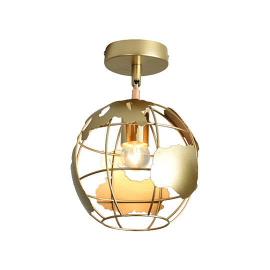 Stylish Metal Semi-Mount Ceiling Fixture with Brass Finish - 1 Bulb Bedroom Lighting in Cylinder/Square Frame