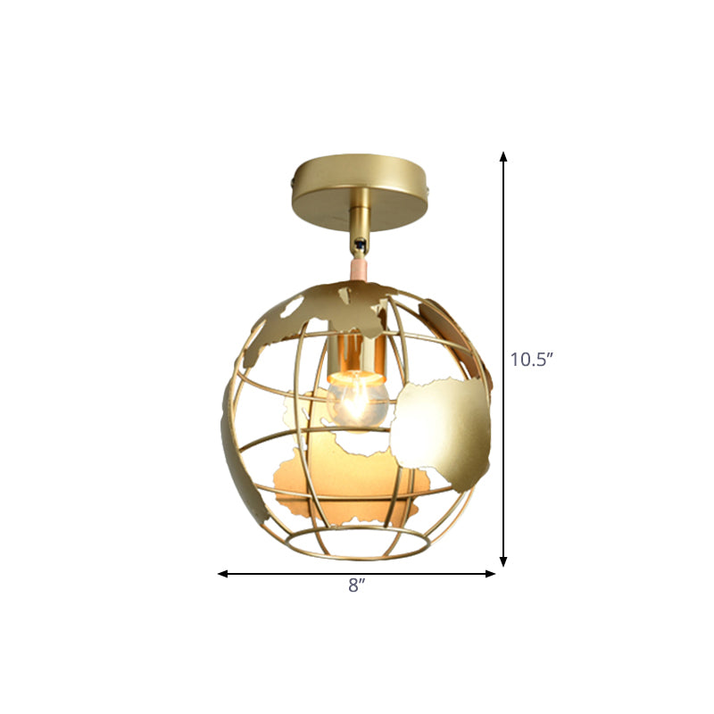 Stylish Metal Semi-Mount Ceiling Fixture with Brass Finish - 1 Bulb Bedroom Lighting in Cylinder/Square Frame