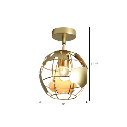 Stylish Metal Semi-Mount Ceiling Fixture with Brass Finish - 1 Bulb Bedroom Lighting in Cylinder/Square Frame