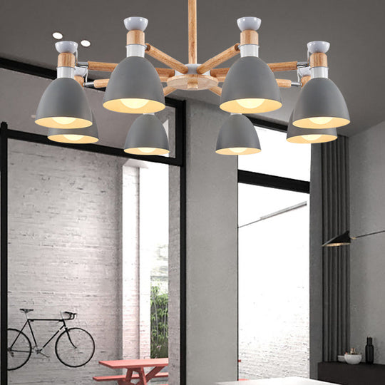 Modern Metal Domed Ceiling Pendant Chandelier - 8 Lights For Classroom Or Kindergarten