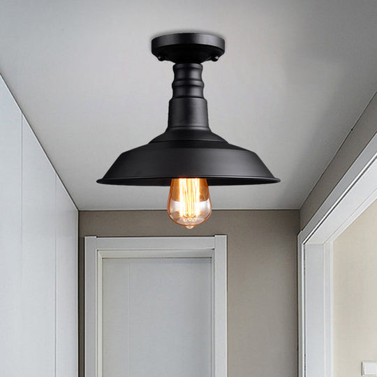 Vintage Style Metal Ceiling Mounted Light - Barn Shade Design 1 Head Foyer Semi-Flush Black/White