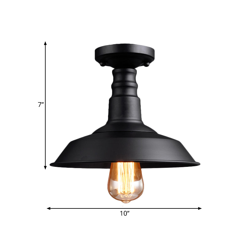 Vintage Style Metal Ceiling Mounted Light - Barn Shade Design - 1 Head Foyer Semi-Flush - Black/White