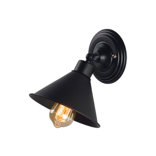 Black Cone Wall Sconce Light - Metallic Loft Style Bedroom Lamp