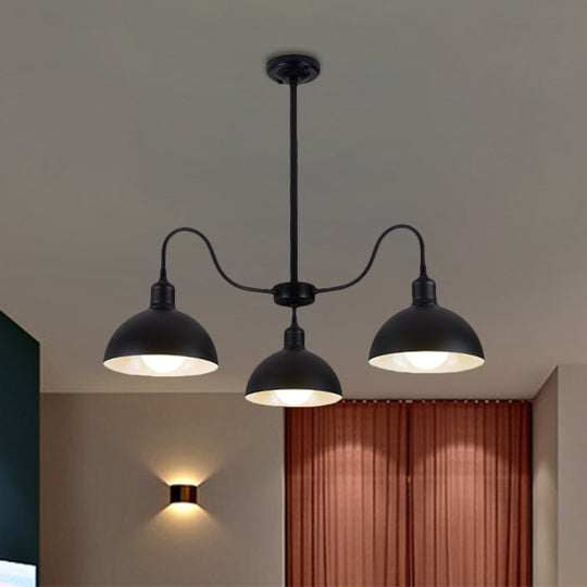 Black Retro Style Chandelier Pendant With Metal Dome Shade For Dining Room