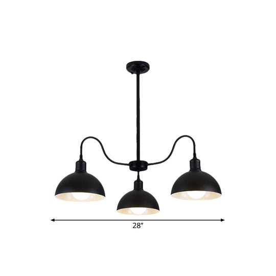 Black Finish 3-Head Chandelier Pendant with Retro Style Dome Shade - Ideal for Dining Room