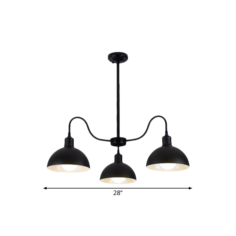 Black Retro Style Chandelier Pendant With Metal Dome Shade For Dining Room