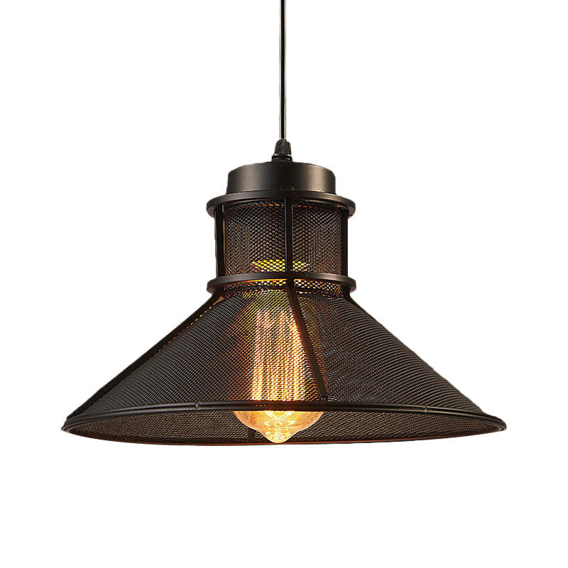 Vintage Style Hanging Light with Mesh Conic Shade - Metallic Pendant Ceiling Light