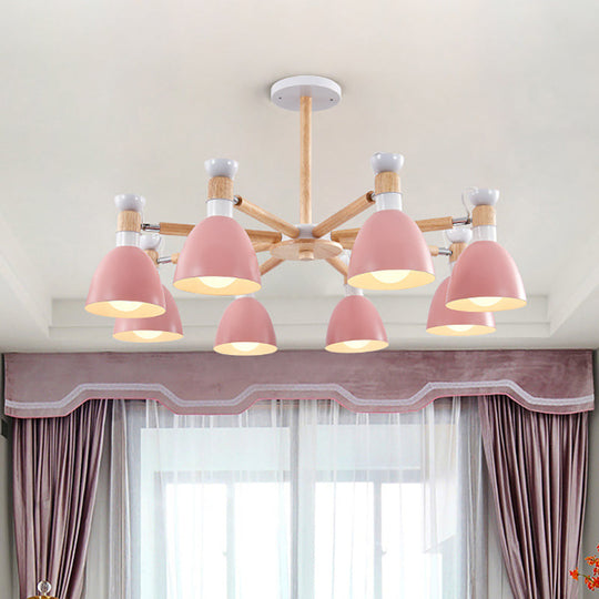 Modern Metal Domed Ceiling Pendant Chandelier - 8 Lights For Classroom Or Kindergarten Pink