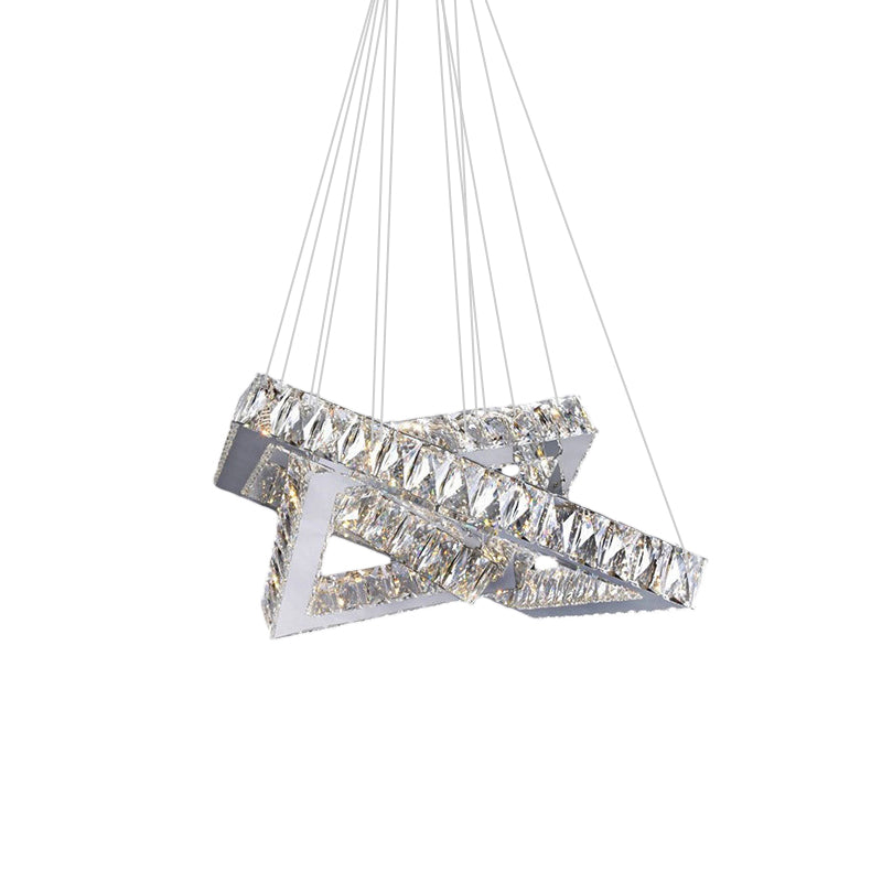 Square Crystal Hanging Chandelier - Modern Chrome Led Drop Light For Bedroom (16/19.5)