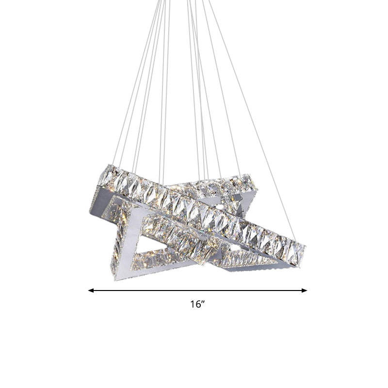 Square Crystal Hanging Chandelier - Modern Chrome Led Drop Light For Bedroom (16/19.5)