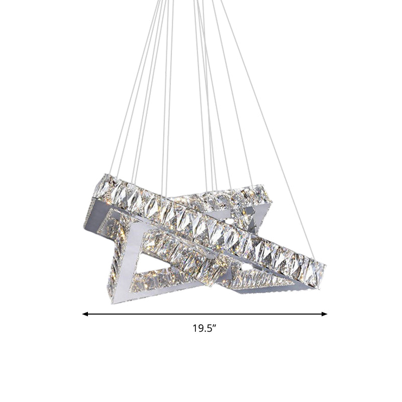 Square Crystal Hanging Chandelier - Modern Chrome Led Drop Light For Bedroom (16/19.5)