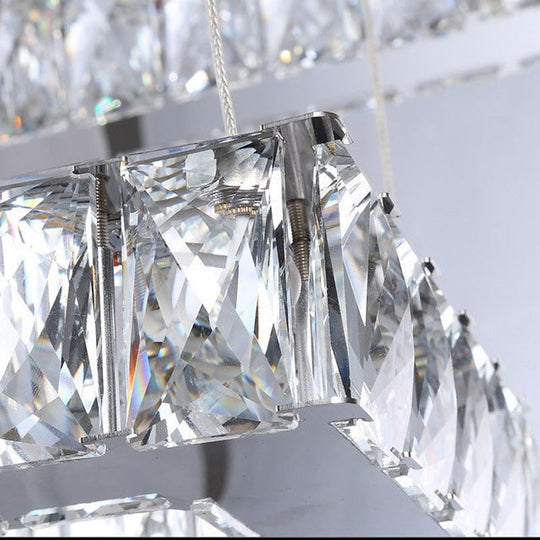 Square Crystal Hanging Chandelier - Modern Chrome Led Drop Light For Bedroom (16/19.5)