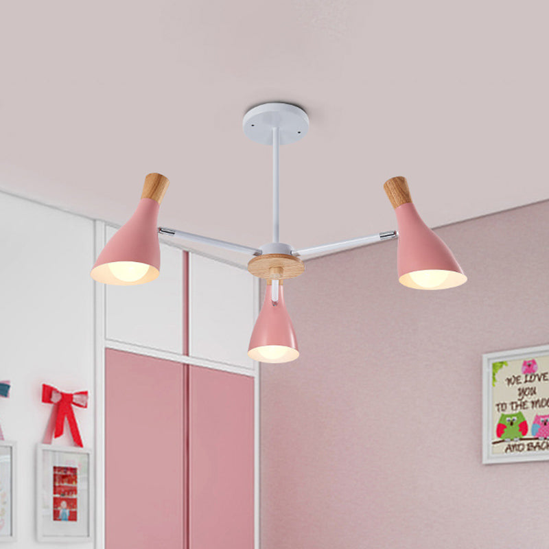 Macaron Loft Chandelier: Baby Bedroom Hanging Light With 3 Metal Lights Pink