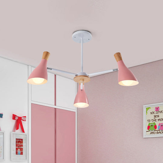 Macaron Loft Chandelier: Baby Bedroom Hanging Light With 3 Metal Lights Pink