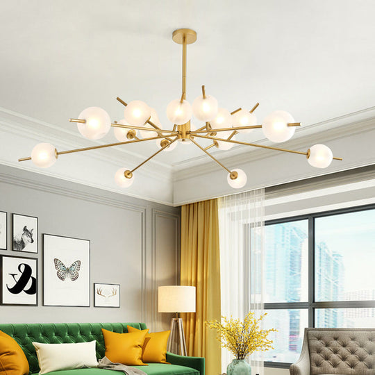 Modern Black & Gold Branch Chandelier - Bubble Shade 18 Lights Frosted Glass