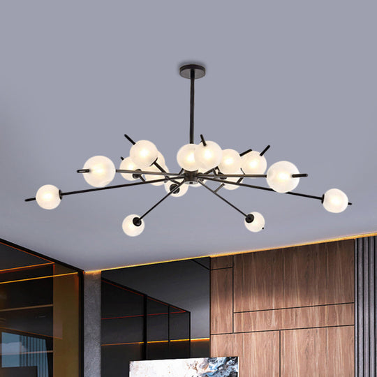 Modern Black & Gold Branch Chandelier - Bubble Shade 18 Lights Frosted Glass