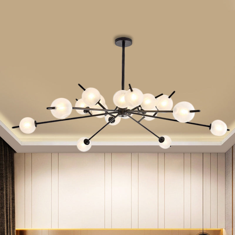 Modern Black & Gold Branch Chandelier - Bubble Shade 18 Lights Frosted Glass