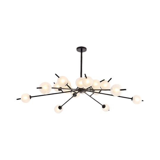 Modern Black & Gold Branch Chandelier - Bubble Shade 18 Lights Frosted Glass