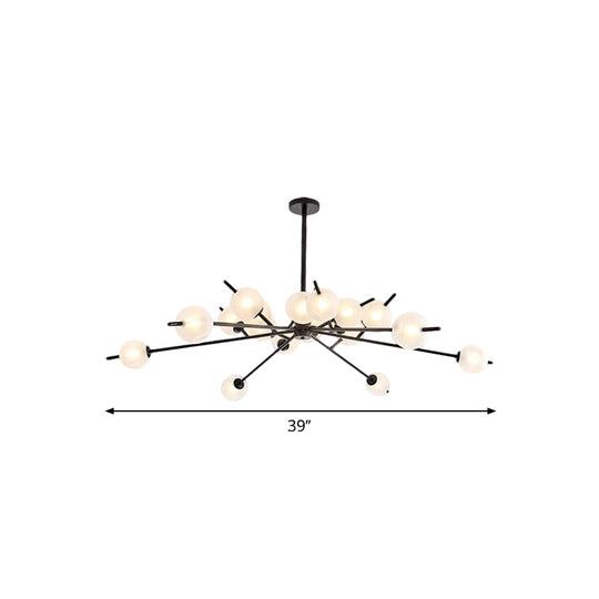 Modern Black & Gold Branch Chandelier - Bubble Shade 18 Lights Frosted Glass