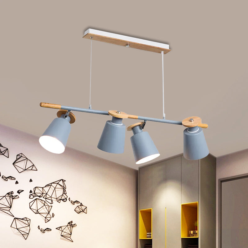 Nordic Metal Linear Chandelier - 4 Head Island Lighting In Green/Grey/White For Restaurants Grey