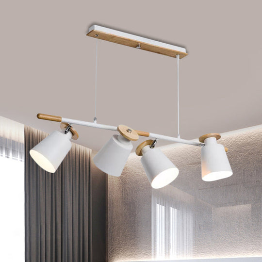 Nordic Metal Linear Chandelier - 4 Head Island Lighting In Green/Grey/White For Restaurants