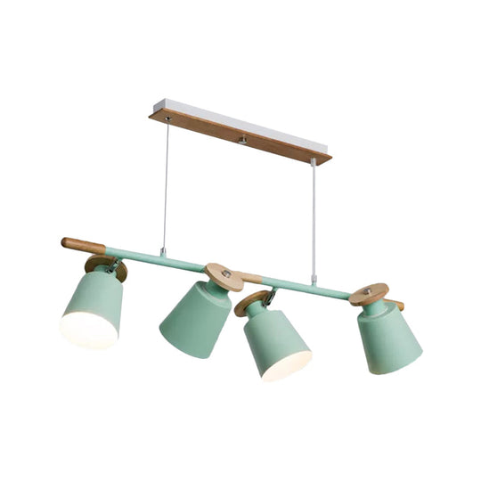 Nordic Metal Linear Chandelier - 4 Head Island Lighting In Green/Grey/White For Restaurants