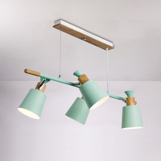 Nordic Island Light With Tapered Shade - Green/Grey/White 4 Lights Kitchen Dining Room Hanging Lamp