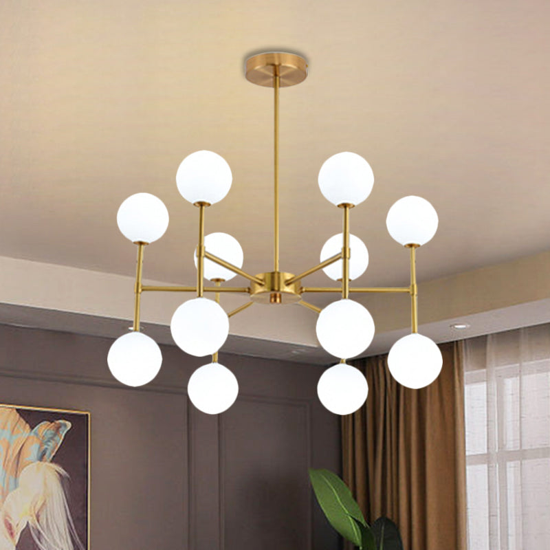 Modern Black/Gold Bubble Shade Chandelier With Opal Glass - 12 Light Ceiling Pendant For Living Room