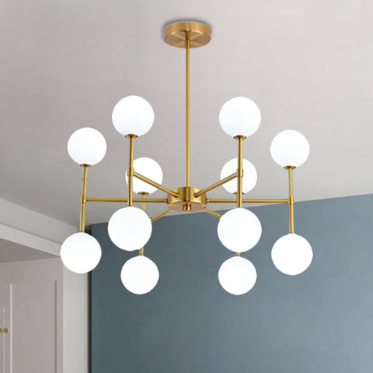 Modern Black/Gold Bubble Shade Chandelier With Opal Glass - 12 Light Ceiling Pendant For Living Room