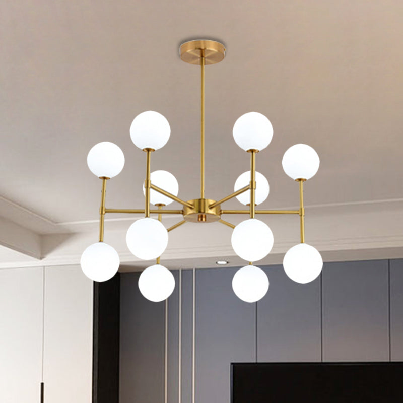 Modern Black/Gold Bubble Shade Chandelier With Opal Glass - 12 Light Ceiling Pendant For Living Room