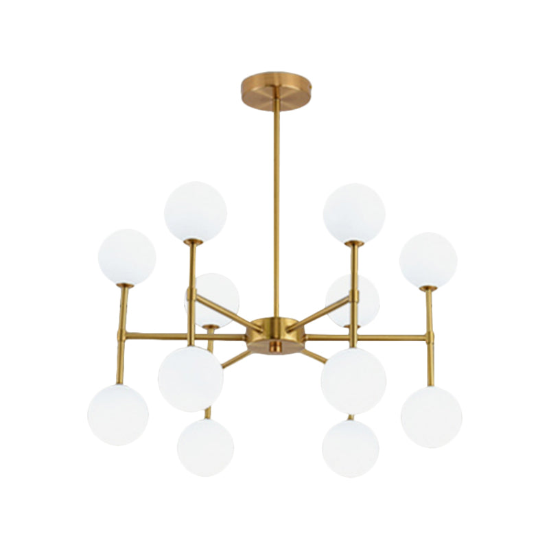 Modern Black/Gold Bubble Shade Chandelier With Opal Glass - 12 Light Ceiling Pendant For Living Room