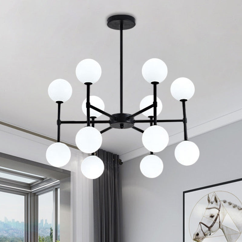 Modern Black/Gold Bubble Shade Chandelier With Opal Glass - 12 Light Ceiling Pendant For Living Room