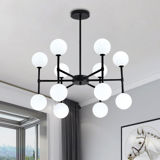 Modern Black/Gold Bubble Shade Chandelier With Opal Glass - 12 Light Ceiling Pendant For Living Room