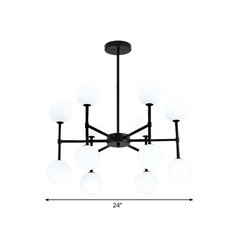 Modern Black/Gold Bubble Shade Chandelier With Opal Glass - 12 Light Ceiling Pendant For Living Room