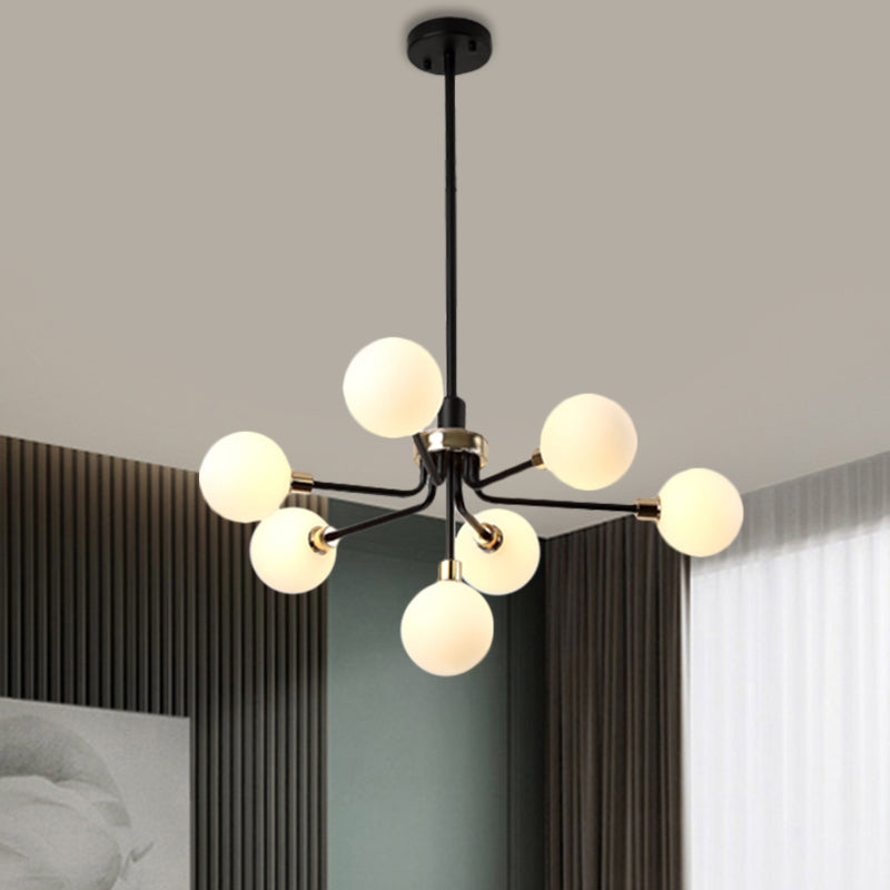 Modern 7-Light Opal Glass Chandelier In Black/Coffee/Gold Finish