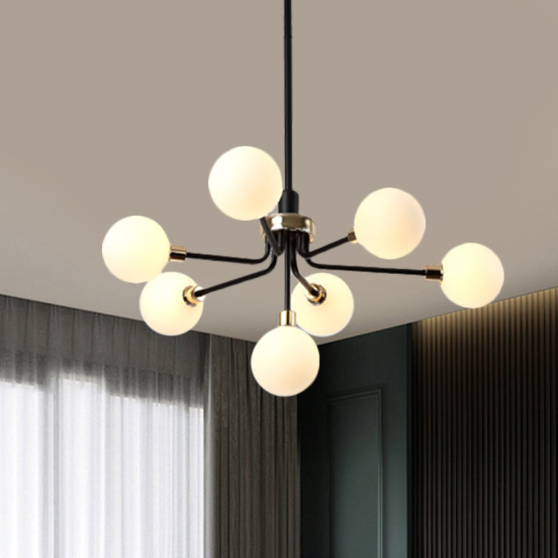 Modern 7-Light Opal Glass Chandelier In Black/Coffee/Gold Finish