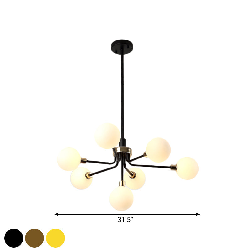 Modern 7-Light Opal Glass Chandelier In Black/Coffee/Gold Finish