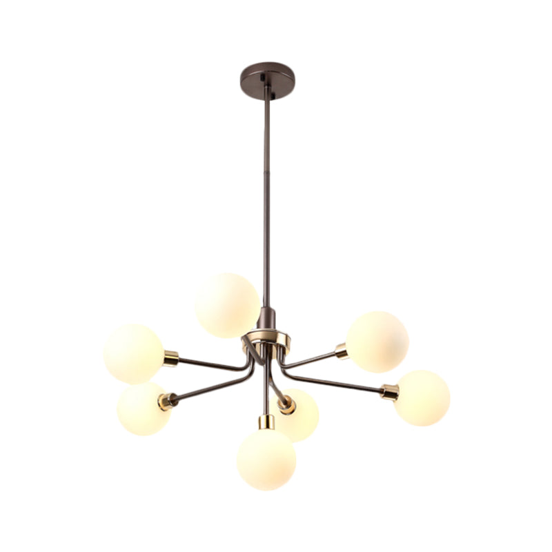 Modern 7-Light Opal Glass Chandelier In Black/Coffee/Gold Finish