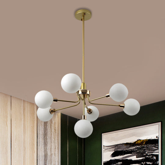 Modern 7-Light Opal Glass Chandelier In Black/Coffee/Gold Finish