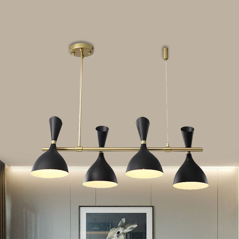 Nordic Hanging Chandelier - Metal Horn Shade Black/White 4/6 Lights For Dining Room Or Island