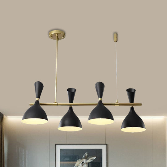 Nordic Hanging Chandelier - Metal Horn Shade Black/White 4/6 Lights For Dining Room Or Island