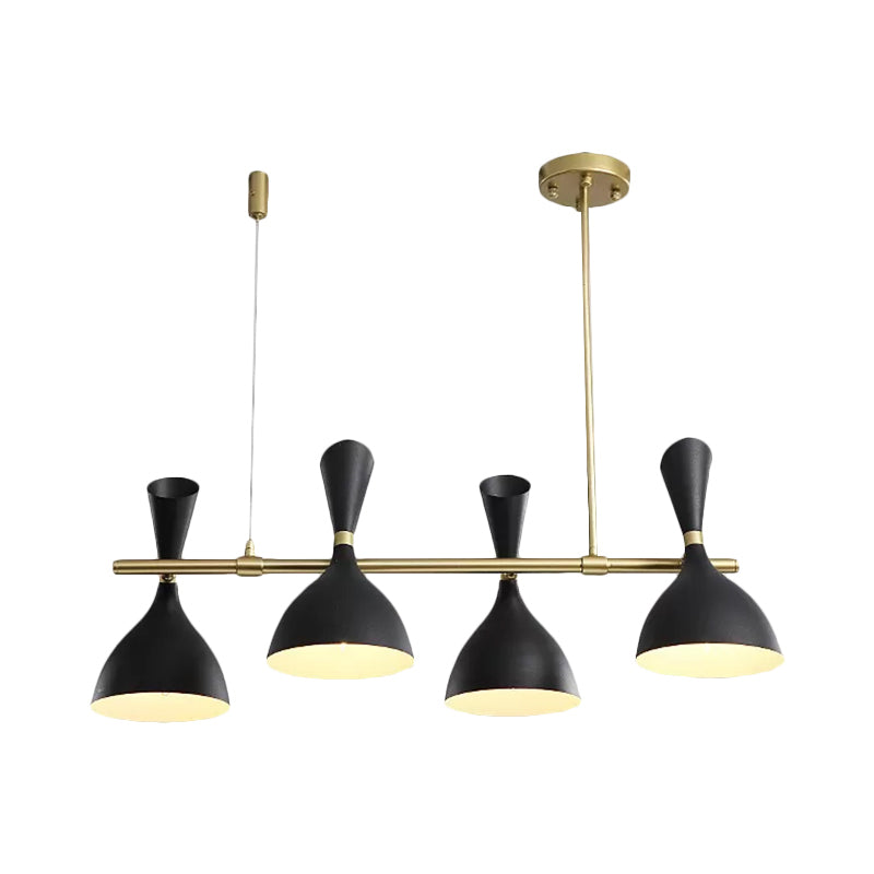 Nordic Hanging Chandelier - Metal Horn Shade Black/White 4/6 Lights For Dining Room Or Island