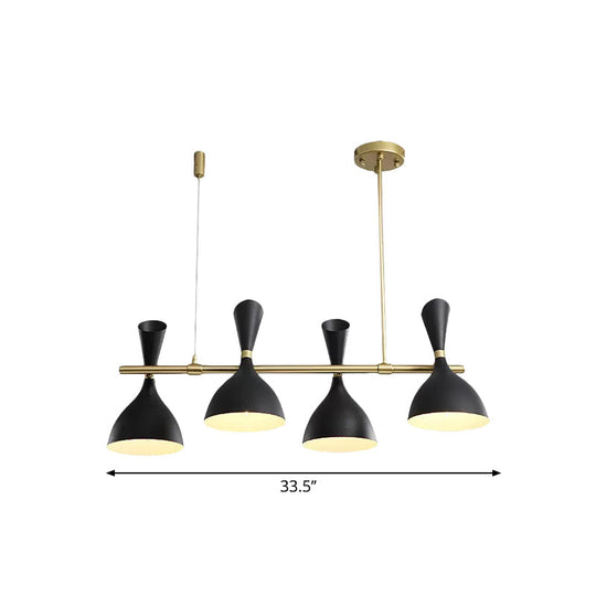 Nordic Hanging Chandelier - Metal Horn Shade Black/White 4/6 Lights For Dining Room Or Island