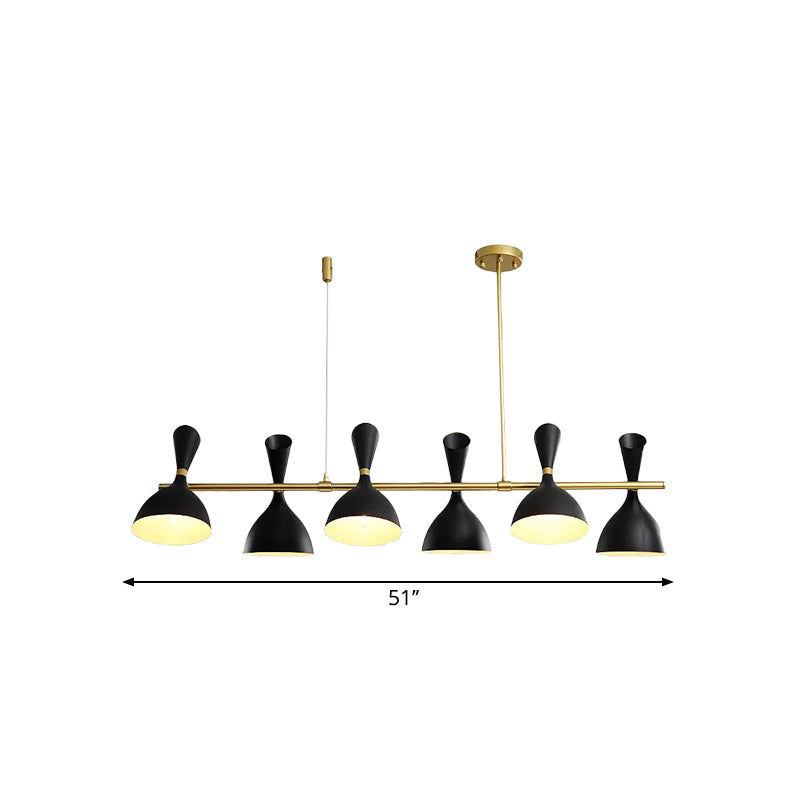 Nordic Hanging Chandelier - Metal Horn Shade Black/White 4/6 Lights For Dining Room Or Island