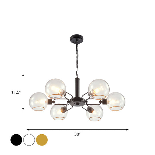 Modern Globe Chandelier: Black/Gold/White | 3/6 Light Pendant For Living Room