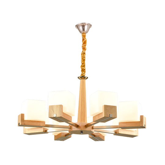 Nordic Wood Glass Cube Ceiling Lamp with Multiple Heads - Perfect for Living Room Lighting