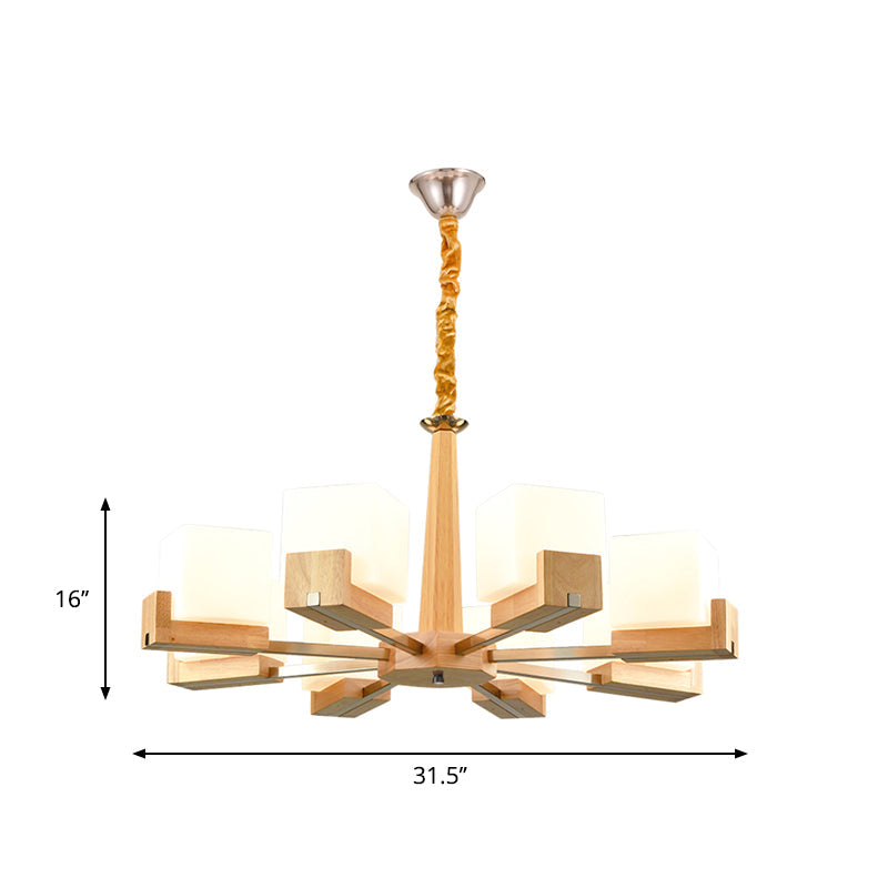 Nordic Wood Glass Cube Ceiling Lamp with Multiple Heads - Perfect for Living Room Lighting