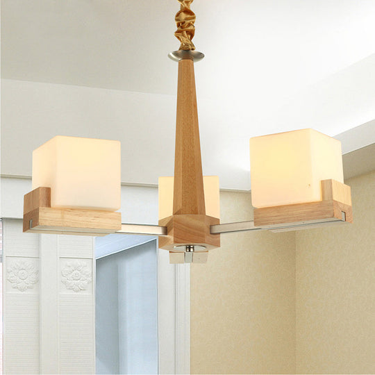 Nordic Wood Glass Cube Ceiling Lamp with Multiple Heads - Perfect for Living Room Lighting